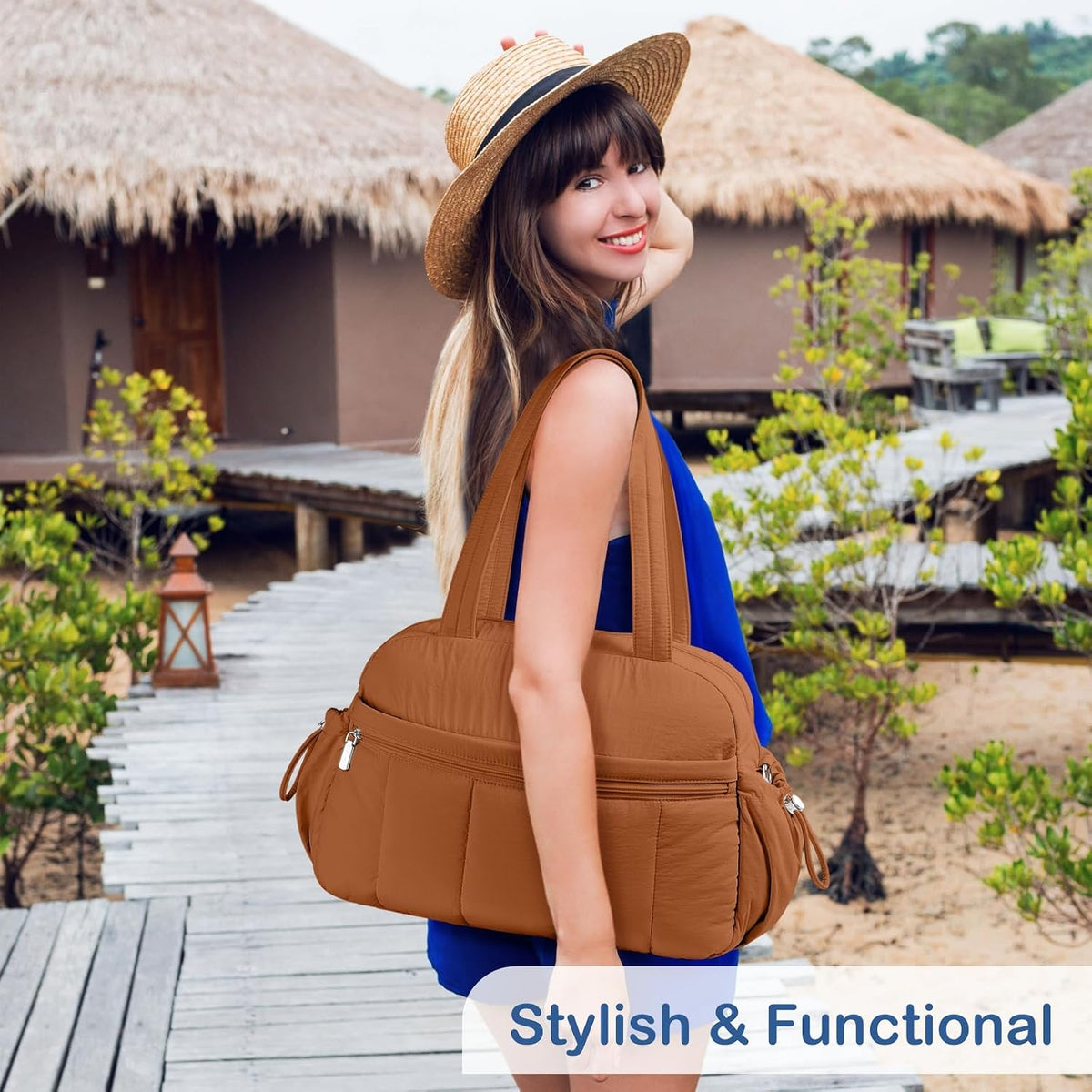 Travel Duffel Bag, Puffy Carry On Overnight, Gym Bag w/Wet Pocket