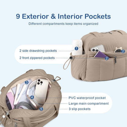 Travel Duffel Bag, Puffy Carry On Overnight, Gym Bag w/Wet Pocket