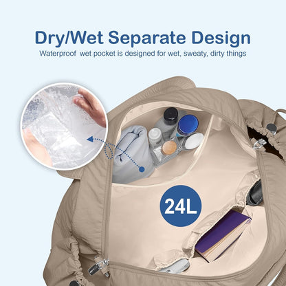 Travel Duffel Bag, Puffy Carry On Overnight, Gym Bag w/Wet Pocket