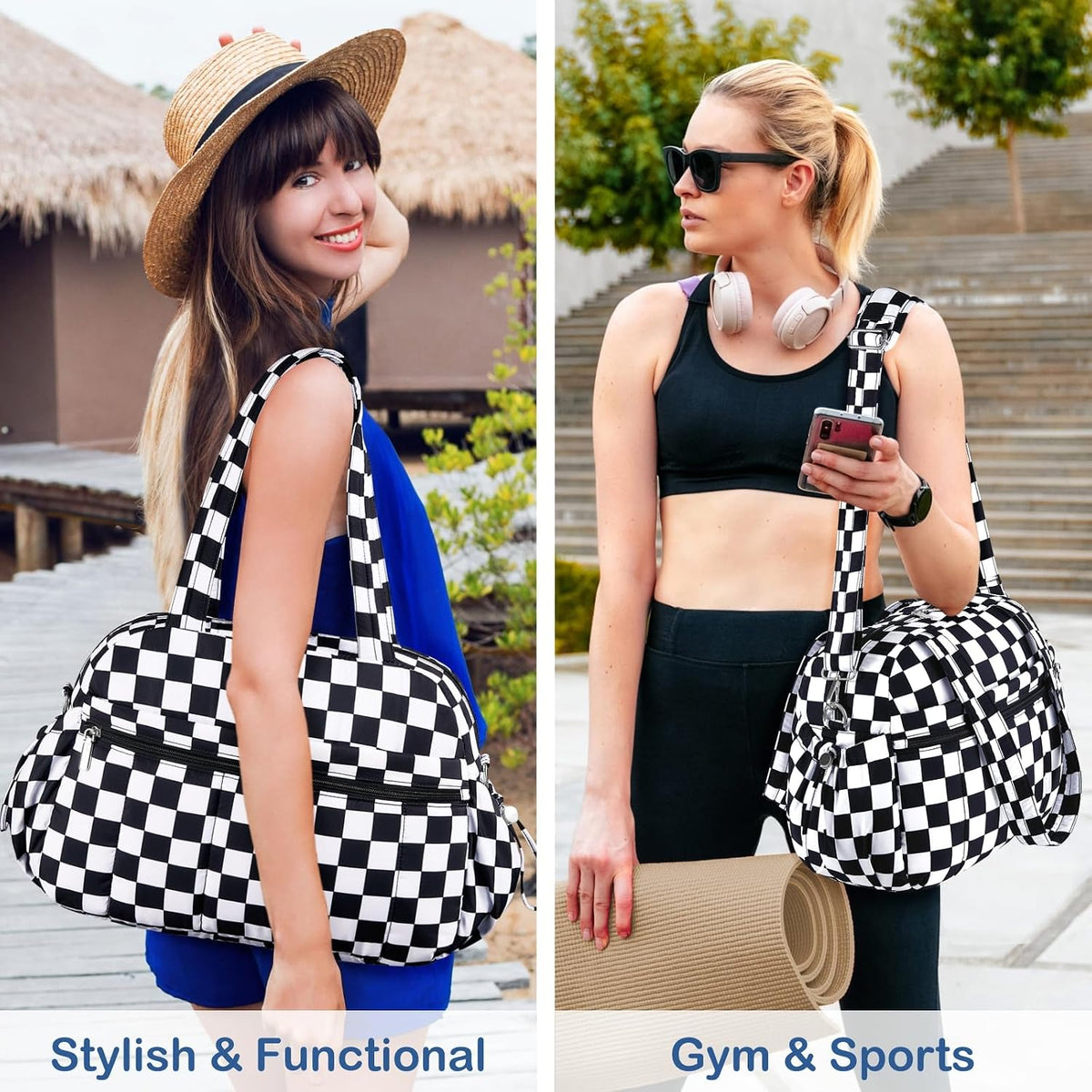 Travel Duffel Bag, Puffy Carry On Overnight, Gym Bag w/Wet Pocket