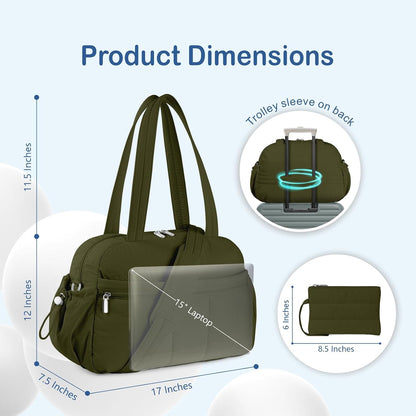 Travel Duffel Bag, Puffy Carry On Overnight, Gym Bag w/Wet Pocket
