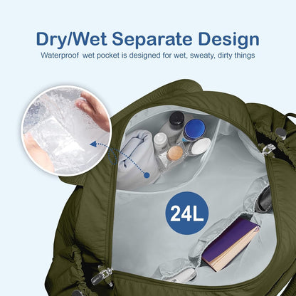 Travel Duffel Bag, Puffy Carry On Overnight, Gym Bag w/Wet Pocket