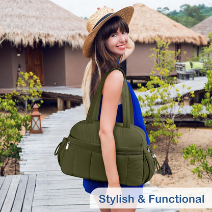 Travel Duffel Bag, Puffy Carry On Overnight, Gym Bag w/Wet Pocket