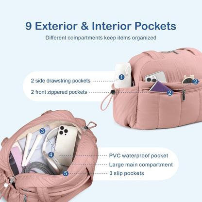 Travel Duffel Bag, Puffy Carry On Overnight, Gym Bag w/Wet Pocket