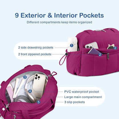 Travel Duffel Bag, Puffy Carry On Overnight, Gym Bag w/Wet Pocket