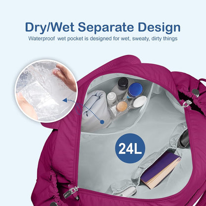Travel Duffel Bag, Puffy Carry On Overnight, Gym Bag w/Wet Pocket