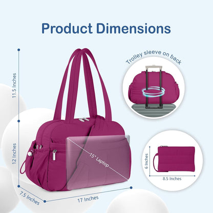 Travel Duffel Bag, Puffy Carry On Overnight, Gym Bag w/Wet Pocket