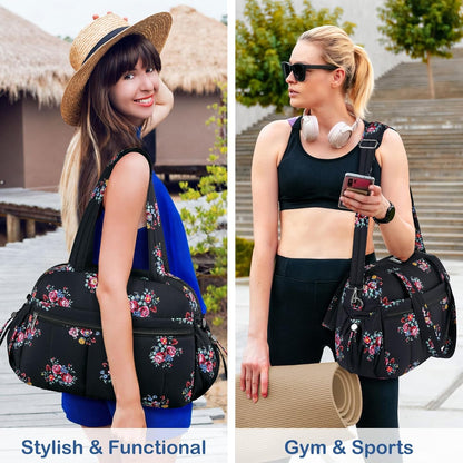 Travel Duffel Bag, Puffy Carry On Overnight, Gym Bag w/Wet Pocket