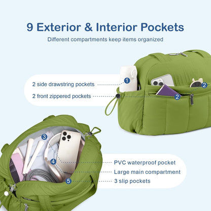 Travel Duffel Bag, Puffy Carry On Overnight, Gym Bag w/Wet Pocket