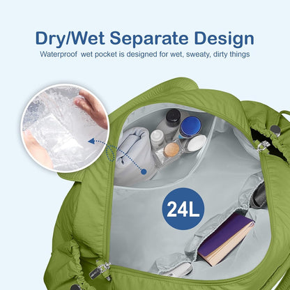 Travel Duffel Bag, Puffy Carry On Overnight, Gym Bag w/Wet Pocket