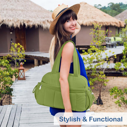 Travel Duffel Bag, Puffy Carry On Overnight, Gym Bag w/Wet Pocket