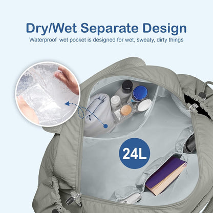 Travel Duffel Bag, Puffy Carry On Overnight, Gym Bag w/Wet Pocket