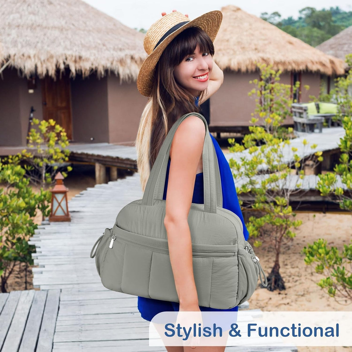 Travel Duffel Bag, Puffy Carry On Overnight, Gym Bag w/Wet Pocket