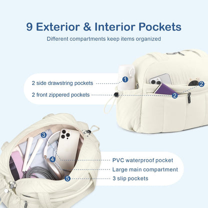 Travel Duffel Bag, Puffy Carry On Overnight, Gym Bag w/Wet Pocket