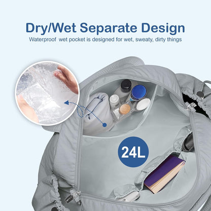 Travel Duffel Bag, Puffy Carry On Overnight, Gym Bag w/Wet Pocket