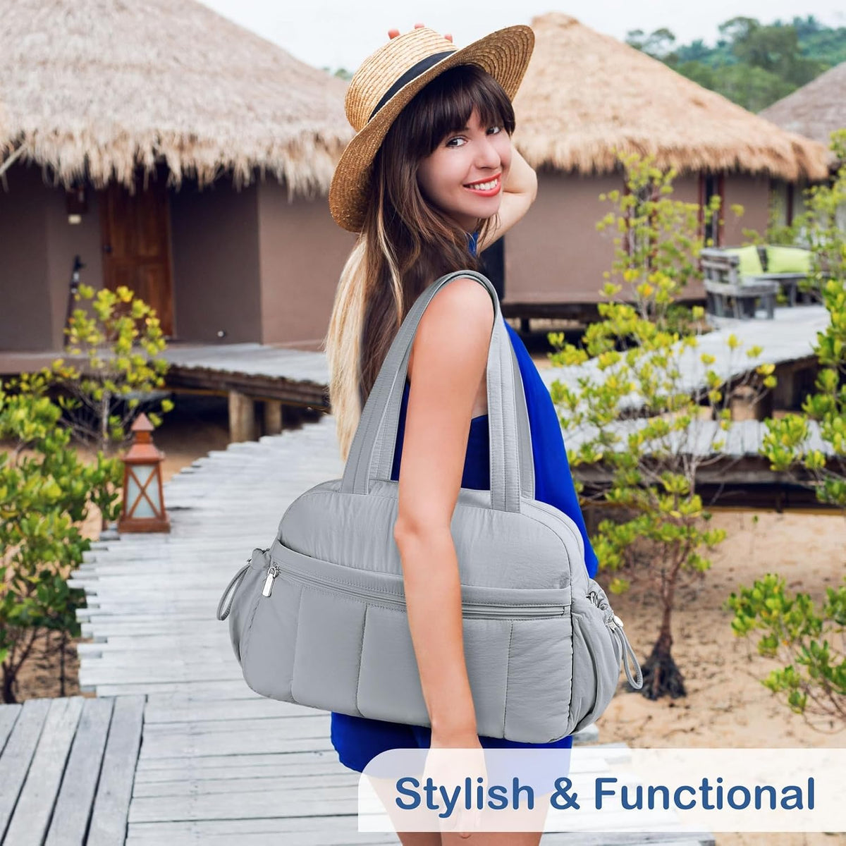 Travel Duffel Bag, Puffy Carry On Overnight, Gym Bag w/Wet Pocket