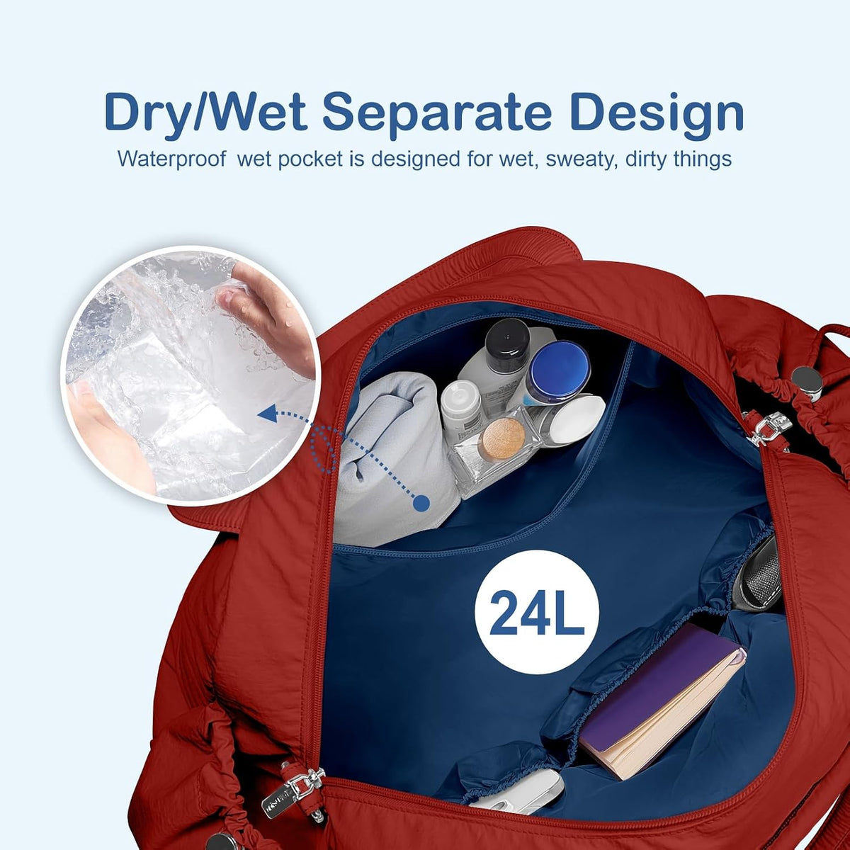 Travel Duffel Bag, Puffy Carry On Overnight, Gym Bag w/Wet Pocket
