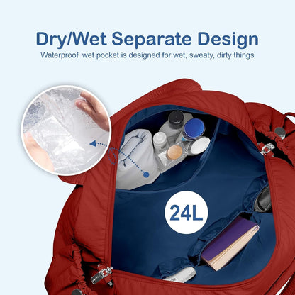 Travel Duffel Bag, Puffy Carry On Overnight, Gym Bag w/Wet Pocket