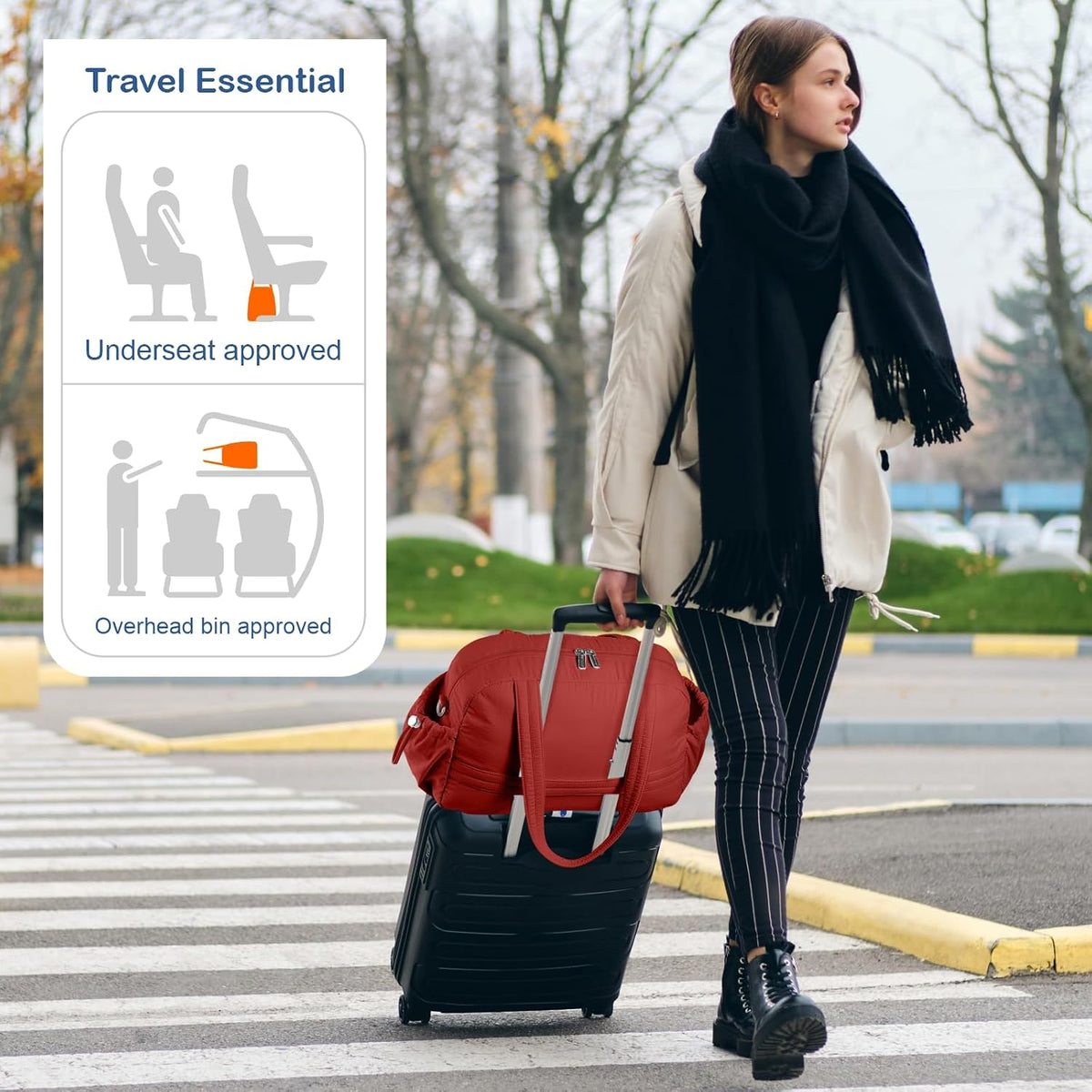 Travel Duffel Bag, Puffy Carry On Overnight, Gym Bag w/Wet Pocket