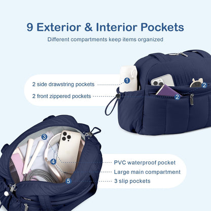 Travel Duffel Bag, Puffy Carry On Overnight, Gym Bag w/Wet Pocket
