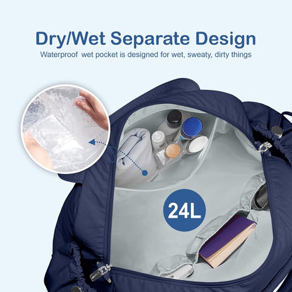Travel Duffel Bag, Puffy Carry On Overnight, Gym Bag w/Wet Pocket