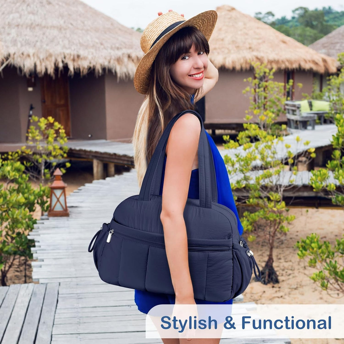 Travel Duffel Bag, Puffy Carry On Overnight, Gym Bag w/Wet Pocket