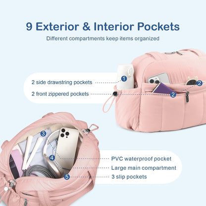 Travel Duffel Bag, Puffy Carry On Overnight, Gym Bag w/Wet Pocket