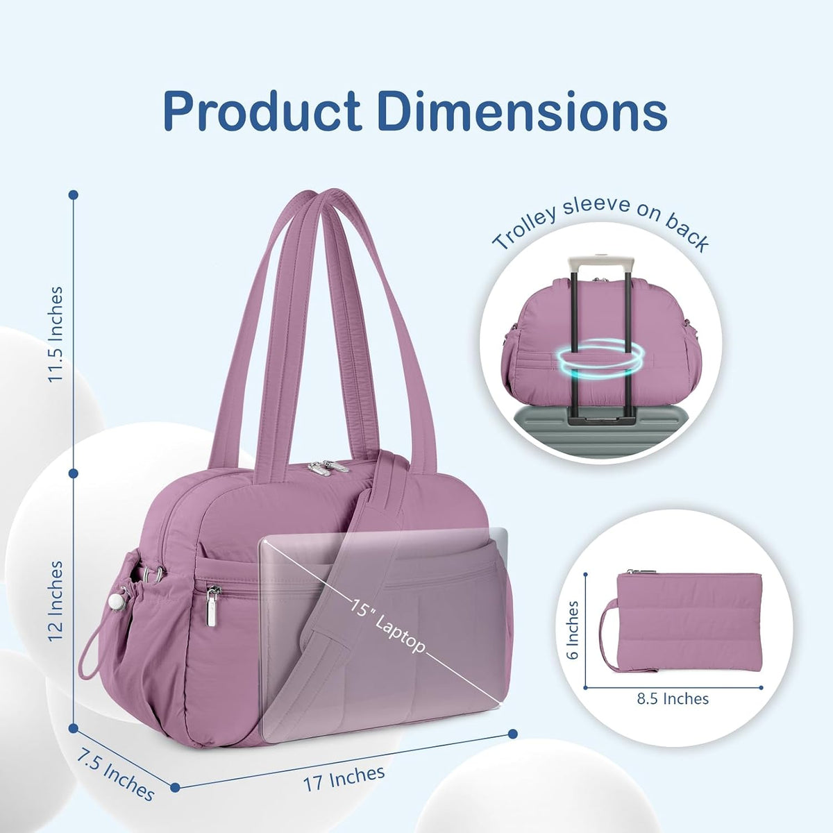 Travel Duffel Bag, Puffy Carry On Overnight, Gym Bag w/Wet Pocket
