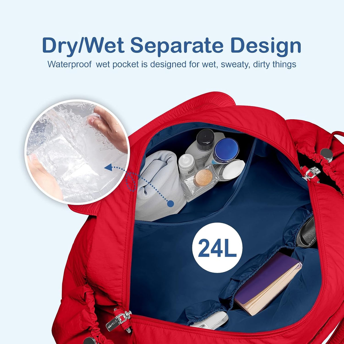 Travel Duffel Bag, Puffy Carry On Overnight, Gym Bag w/Wet Pocket