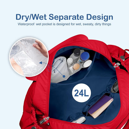 Travel Duffel Bag, Puffy Carry On Overnight, Gym Bag w/Wet Pocket