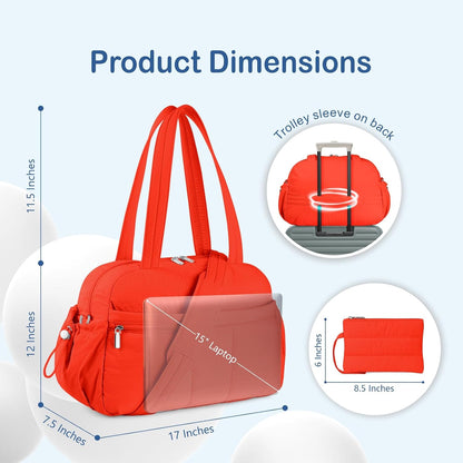 Travel Duffel Bag, Puffy Carry On Overnight, Gym Bag w/Wet Pocket