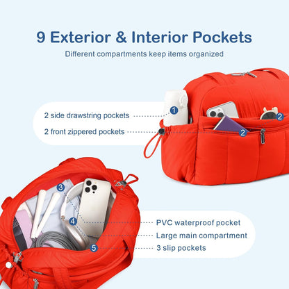 Travel Duffel Bag, Puffy Carry On Overnight, Gym Bag w/Wet Pocket