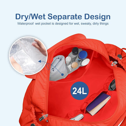 Travel Duffel Bag, Puffy Carry On Overnight, Gym Bag w/Wet Pocket