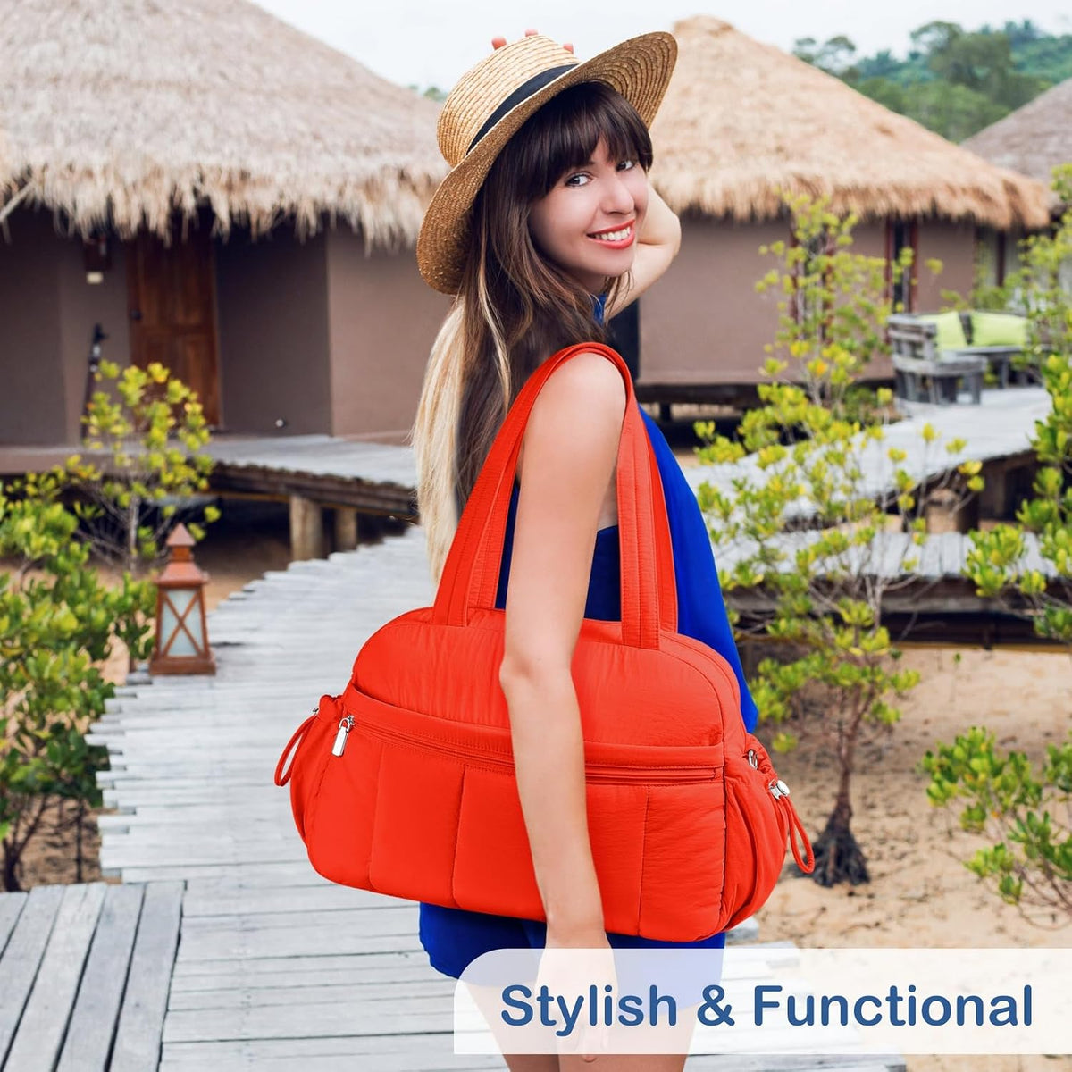 Travel Duffel Bag, Puffy Carry On Overnight, Gym Bag w/Wet Pocket