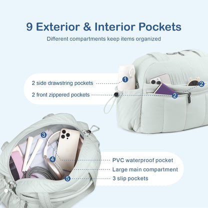 Travel Duffel Bag, Puffy Carry On Overnight, Gym Bag w/Wet Pocket