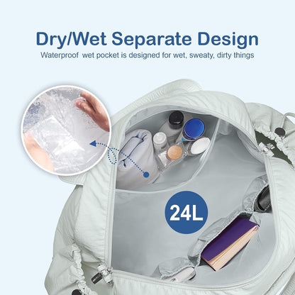 Travel Duffel Bag, Puffy Carry On Overnight, Gym Bag w/Wet Pocket