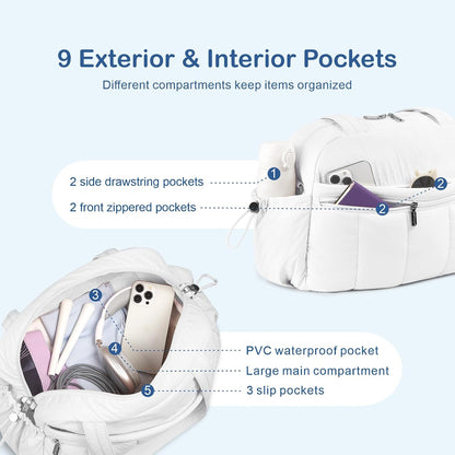 Travel Duffel Bag, Puffy Carry On Overnight, Gym Bag w/Wet Pocket