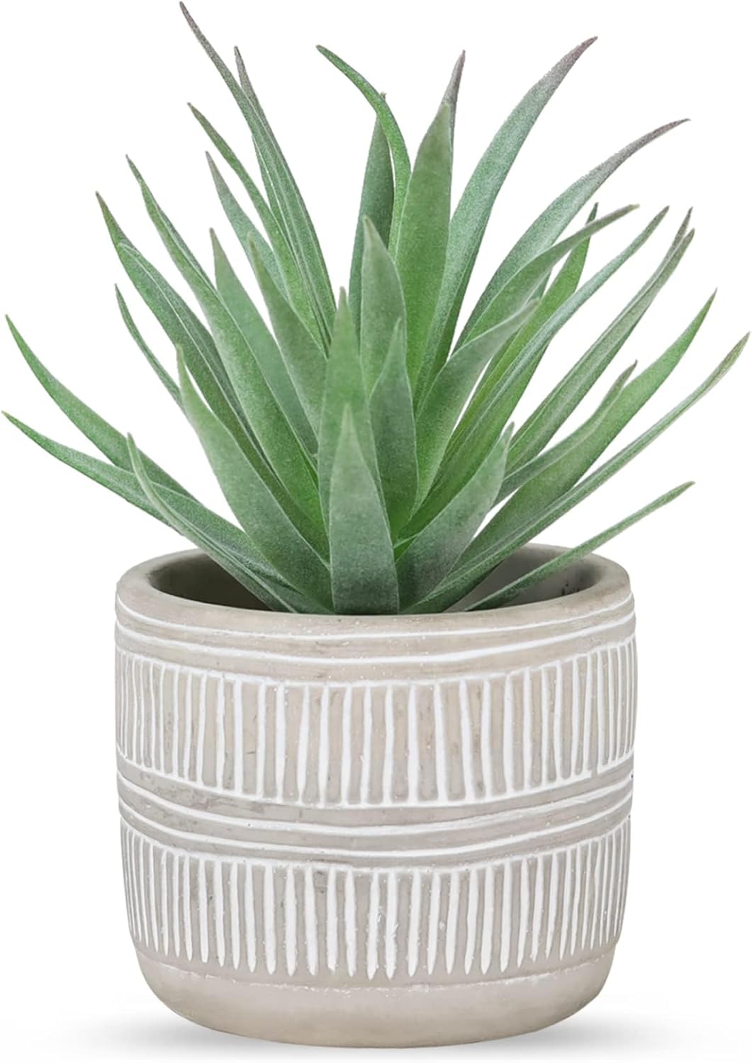 8.5" Fake Succulent Plant in Striped Ceramic Pot for Boho Decor | Small fake plants，sturdy cement planter, eco-friendly，suitable for bathroom bedroom office desk shelf boho decor