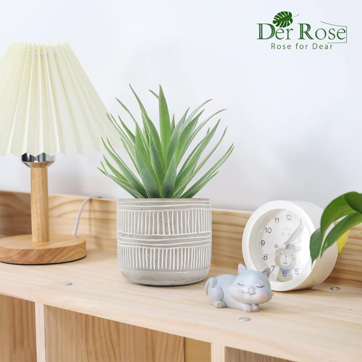 8.5" Fake Succulent Plant in Striped Ceramic Pot for Boho Decor | Small fake plants，sturdy cement planter, eco-friendly，suitable for bathroom bedroom office desk shelf boho decor