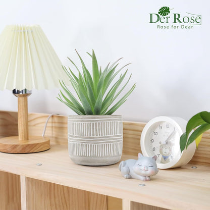 8.5" Fake Succulent Plant in Striped Ceramic Pot for Boho Decor | Small fake plants，sturdy cement planter, eco-friendly，suitable for bathroom bedroom office desk shelf boho decor