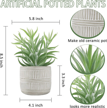 8.5" Fake Succulent Plant in Striped Ceramic Pot for Boho Decor | Small fake plants，sturdy cement planter, eco-friendly，suitable for bathroom bedroom office desk shelf boho decor
