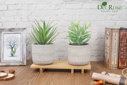 8.5" Fake Succulent Plant in Striped Ceramic Pot for Boho Decor | Small fake plants，sturdy cement planter, eco-friendly，suitable for bathroom bedroom office desk shelf boho decor