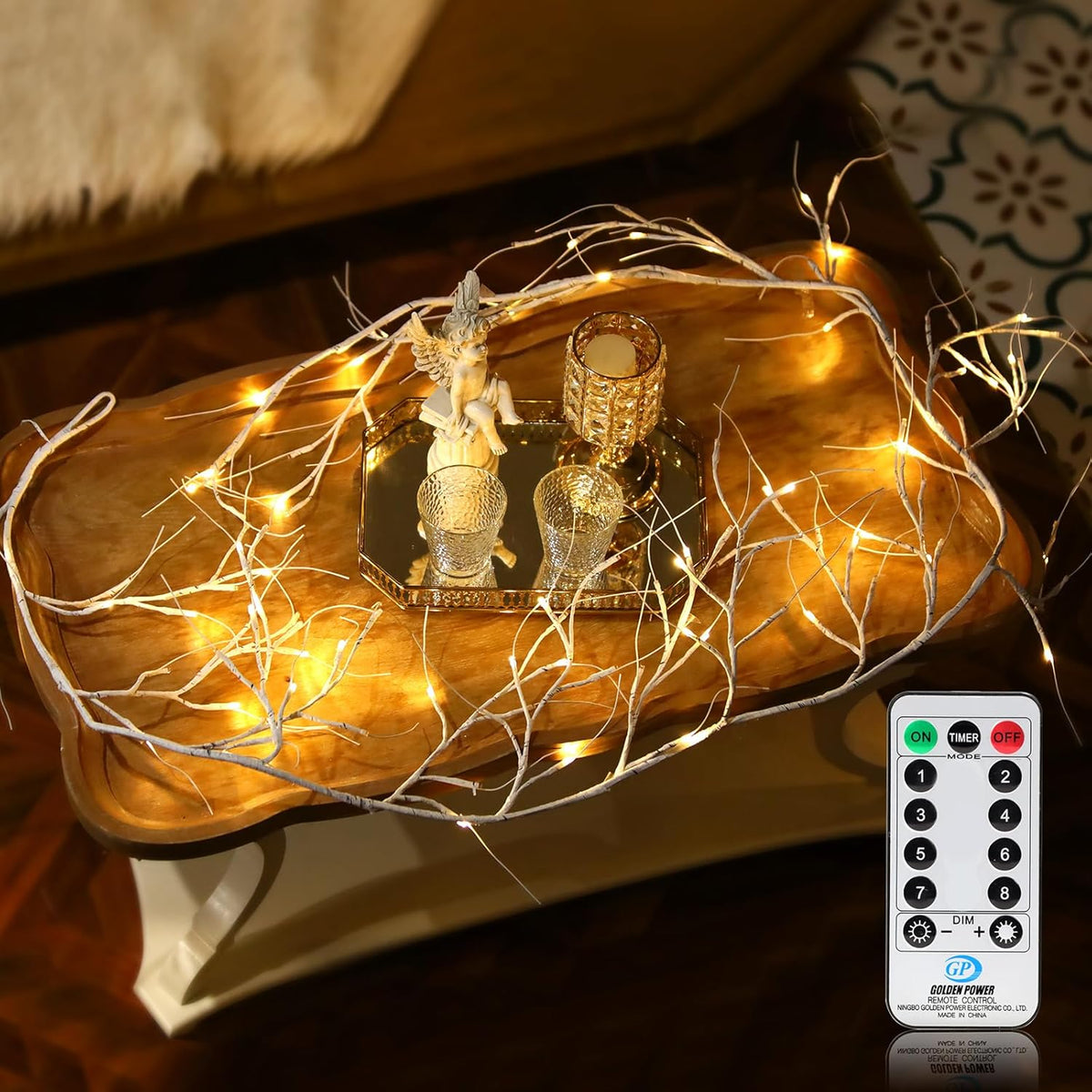 Lighted Birch Garland with Timer 120 LED, 9FT Birch Garland with Lights Remote Control, Pre-lit Twig Vine Lights Plug in for Christmas Fireplace Home Wall Decoration Indoor Outdoor