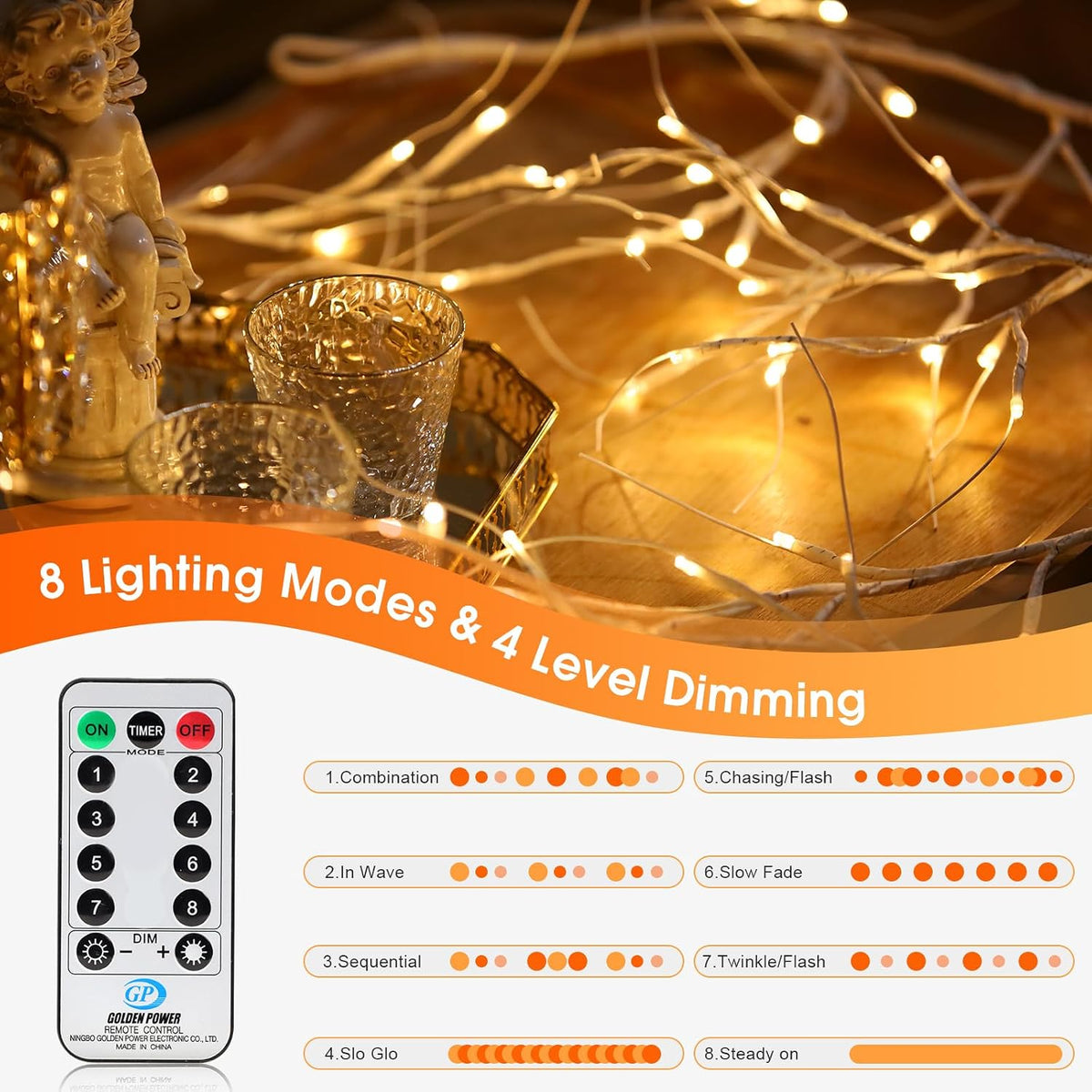 Lighted Birch Garland with Timer 120 LED, 9FT Birch Garland with Lights Remote Control, Pre-lit Twig Vine Lights Plug in for Christmas Fireplace Home Wall Decoration Indoor Outdoor
