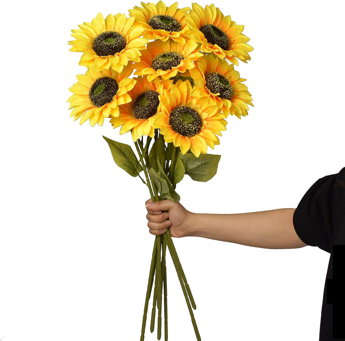 Multicolor Artificial Sunflower Flowers Long Stem Large Silk Sunflowers Bridal Wedding Bouquet 6pcs Fake Yellow Flower Arrangements for Outdoor