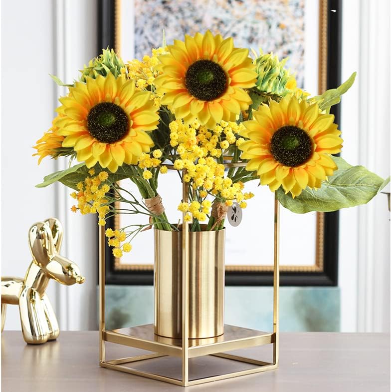 Multicolor Artificial Sunflower Flowers Long Stem Large Silk Sunflowers Bridal Wedding Bouquet 6pcs Fake Yellow Flower Arrangements for Outdoor