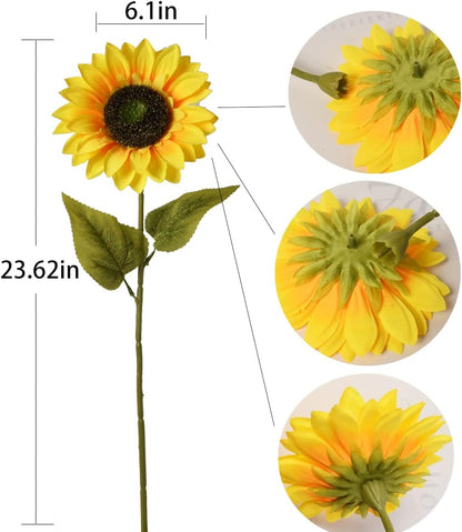 Multicolor Artificial Sunflower Flowers Long Stem Large Silk Sunflowers Bridal Wedding Bouquet 6pcs Fake Yellow Flower Arrangements for Outdoor