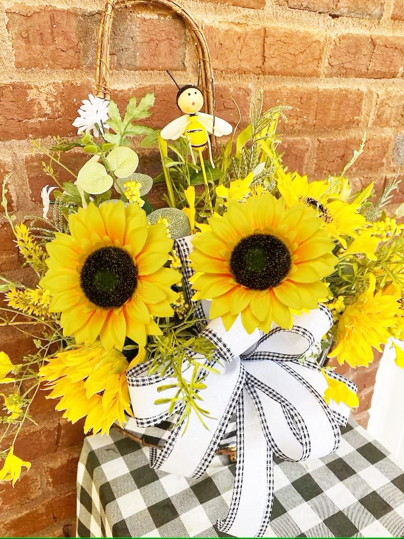 Multicolor Artificial Sunflower Flowers Long Stem Large Silk Sunflowers Bridal Wedding Bouquet 6pcs Fake Yellow Flower Arrangements for Outdoor
