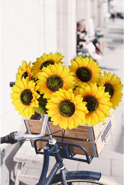 Multicolor Artificial Sunflower Flowers Long Stem Large Silk Sunflowers Bridal Wedding Bouquet 6pcs Fake Yellow Flower Arrangements for Outdoor