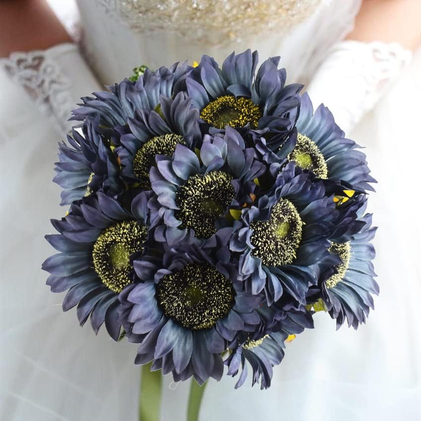 Multicolor Artificial Sunflower Flowers Long Stem Large Silk Sunflowers Bridal Wedding Bouquet 6pcs Fake Yellow Flower Arrangements for Outdoor